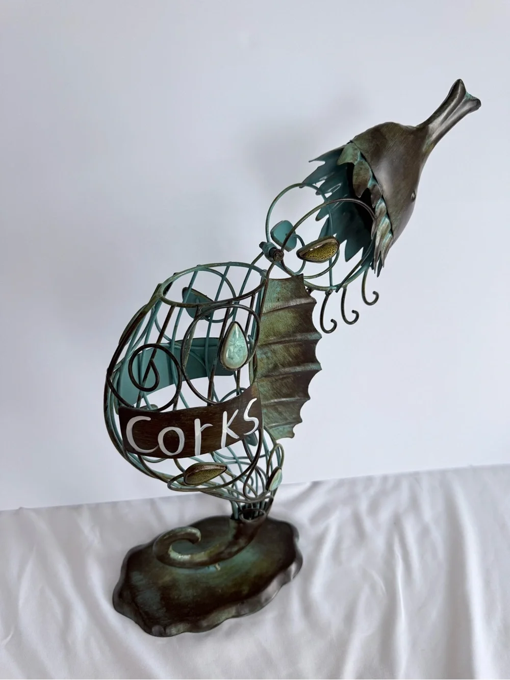 Regal Plus Seahorse Wine Cork Holder Coastal Metal Decor 17.5”